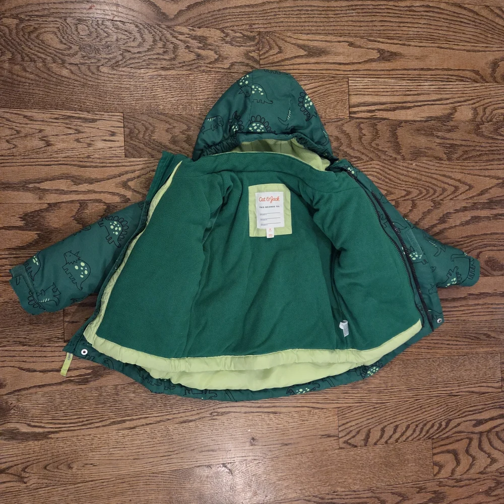 Cat & Jack - Green Dinosaur 3 In 1 Winter Puffer Jacket - 3T
